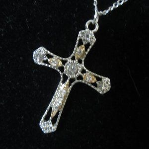 NWT - Beautiful Silver with CZ and gold accents Cross Necklace